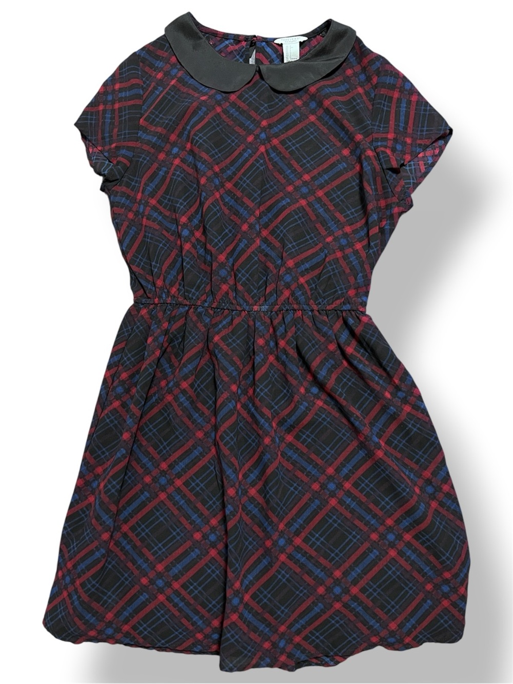 Forever 21 Red & Navy Plaid Fit-and-Flare Dress with Peter Pan Collar
